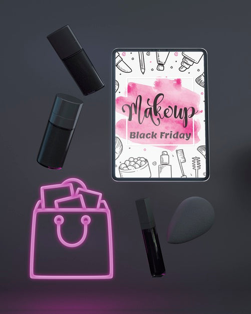 Top View Tablet Mock-Up With Purple Neon Lights Psd