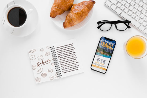 Top View Tasty Croissants With Orange Juice And Coffee Psd