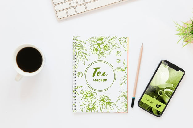 Top View Tea Cup On Table Psd