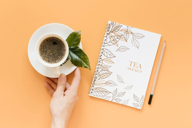 Top View Tea Cup On Table Psd