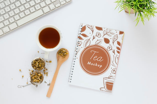 Top View Tea Cup On Table Psd