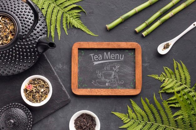 Top View Tea Menu Frame Concept Psd