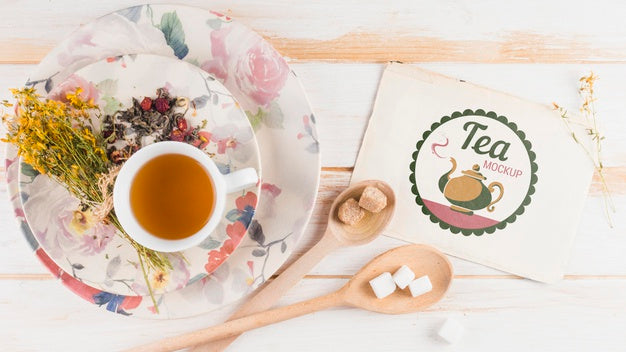Top View Tea Mock-Up For Breakfast Psd