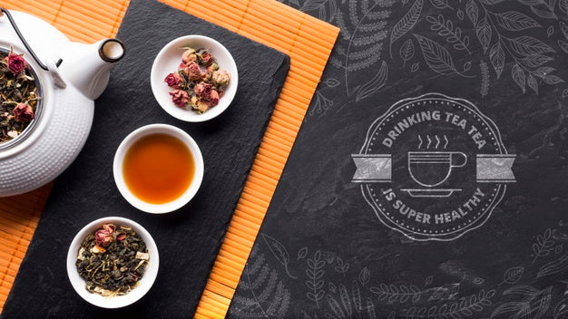 Top View Tea Pot With Selection Of Herbs And Spices Psd