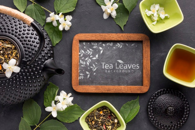 Top View Tea Time With Herbs Concept Psd