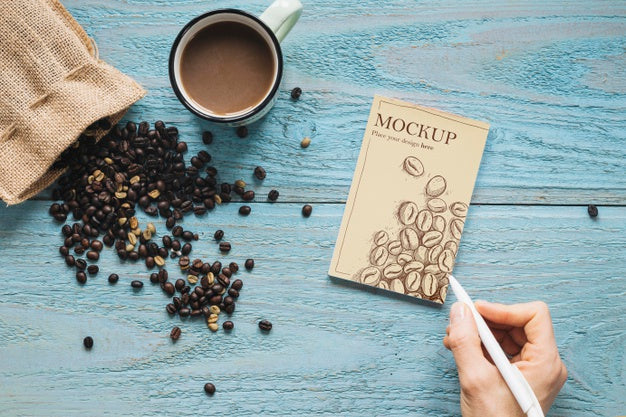 Top View Textile Bag Filled With Coffee Beans Psd