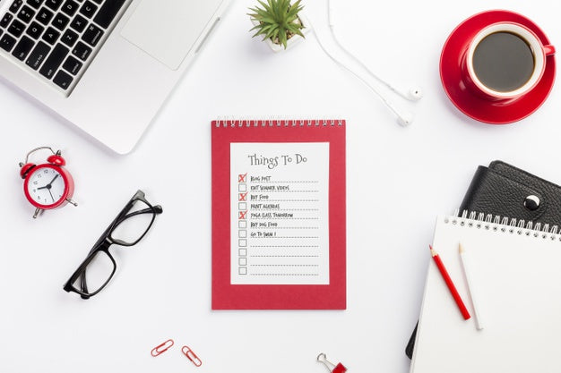 Top View Things To Do Desktop Concept Psd