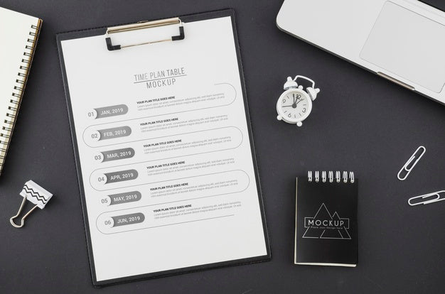 Top View Timetable With Mock-Up And Paper Clips Psd