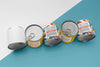 Top View Tin Cans Arranged On Table Psd