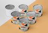 Top View Tin Cans Arranged On Table Psd