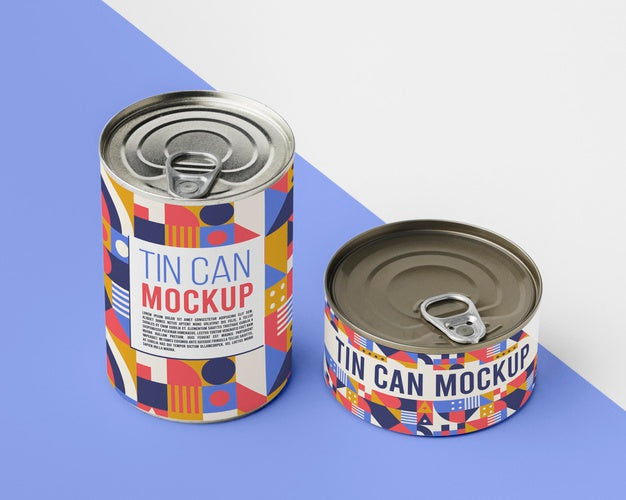 Top View Tin Cans Arranged On Table Psd