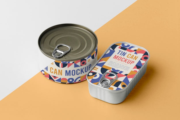 Top View Tin Cans Arranged On Table Psd