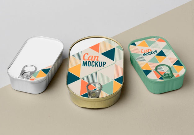 Top View Tin Cans On Table Psd