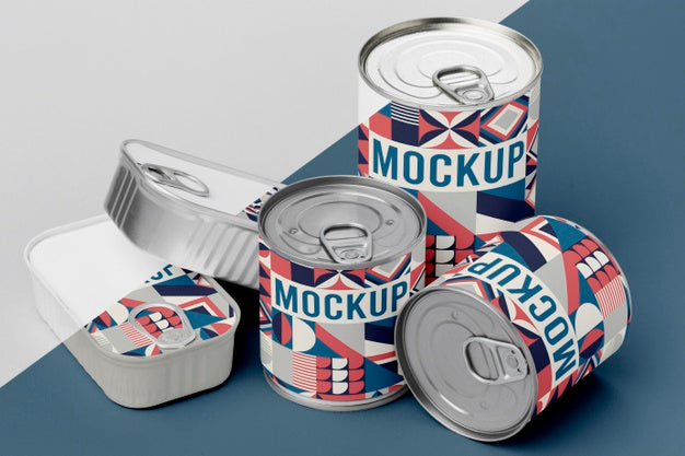 Top View Tin Cans On Table Psd