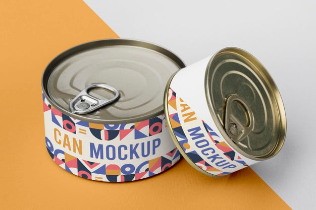 Top View Tin Cans On Table Psd
