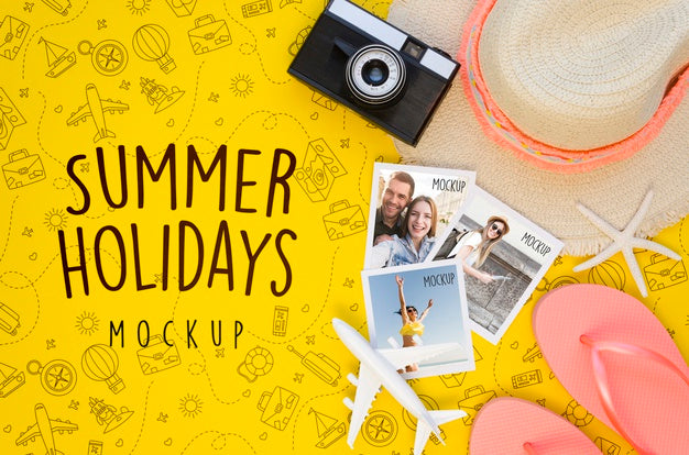 Top View Travel Concept With Hat Psd