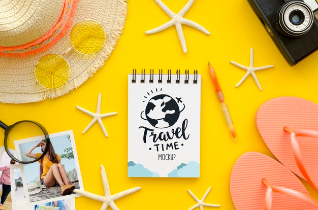 Top View Travel Concept With Notebook Psd