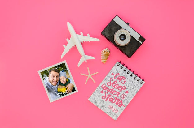 Top View Travel Concept With Plane Toy Psd