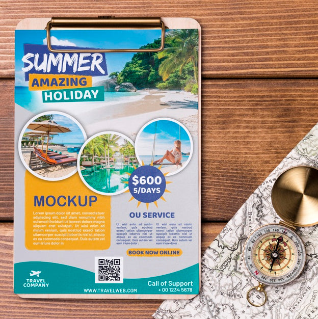 Top View Travel Mock-Up With Clipboard Ad Psd