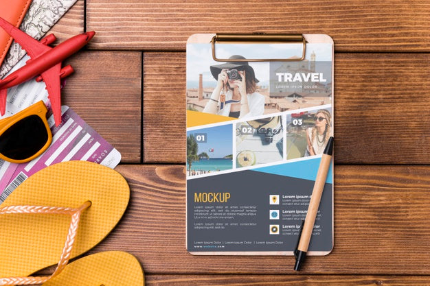 Top View Travel Mock-Up With Flip Flops Psd