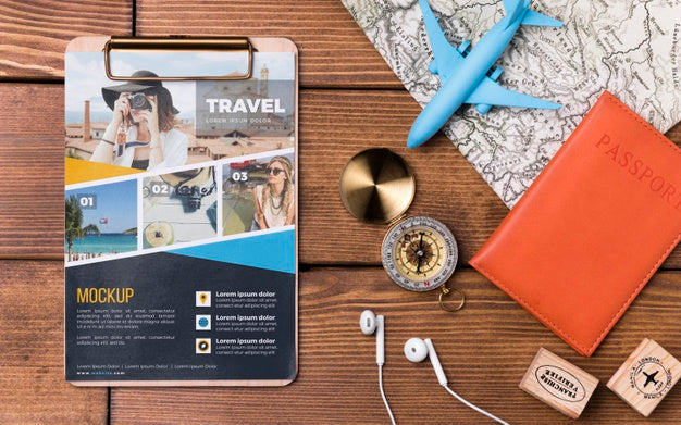 Top View Travel Mock-Up With Toy Plane Psd