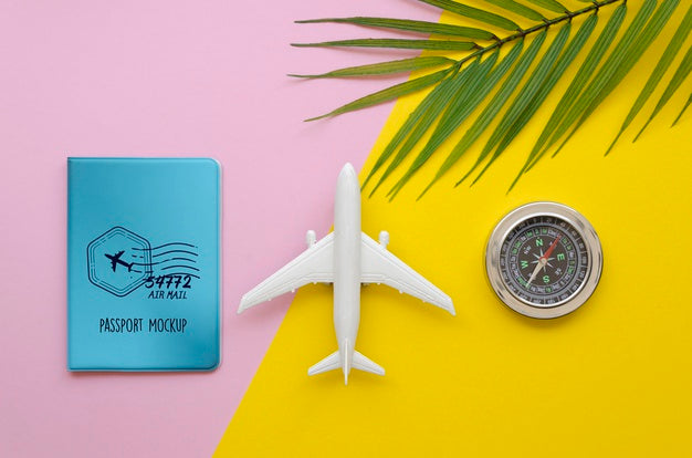 Top View Travelling Plane And Compass Psd