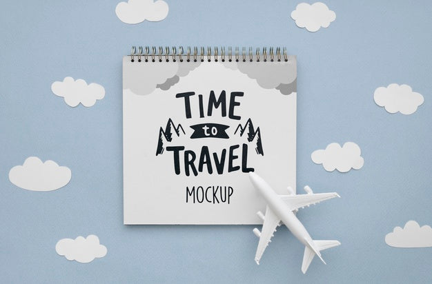 Top View Travelling Plane And Notepad Psd