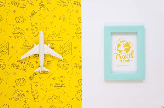 Top View Travelling Plane And Vacation Frame Psd