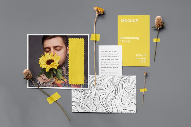 Top View Ultimate Gray And Illuminating Elements Arrangement Psd