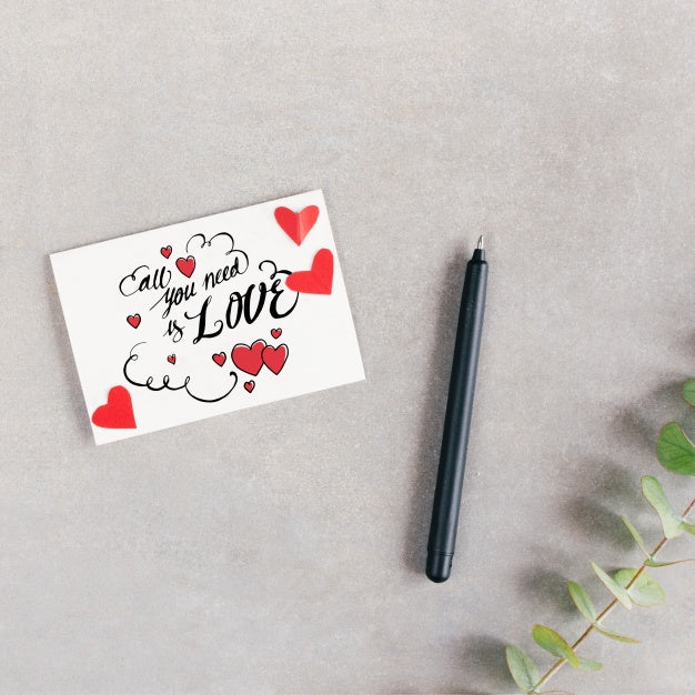 Top View Valentines Day Card Mockup Psd