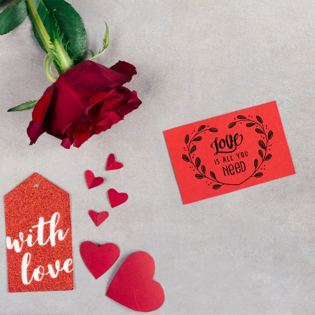Top View Valentines Day Card Mockup Psd