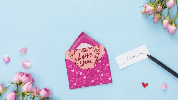 Top View Valentines Day Card Mockup Psd