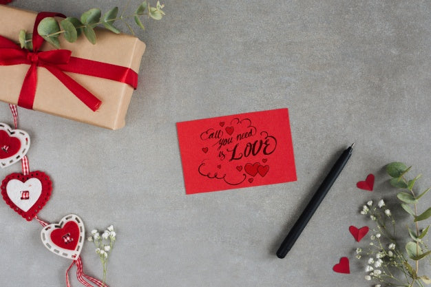 Top View Valentines Day Card Mockup Psd