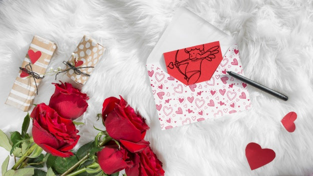 Top View Valentines Day Card Mockup Psd