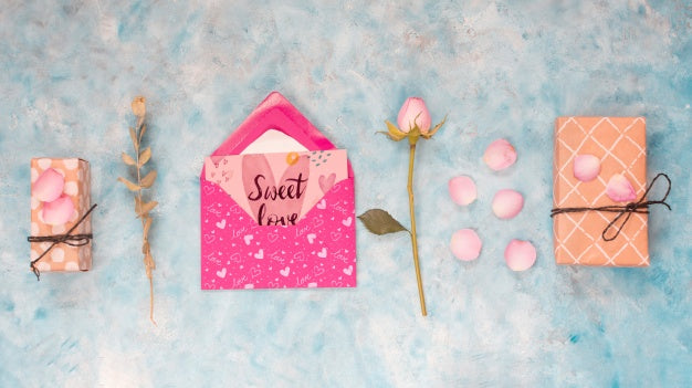 Top View Valentines Day Card Mockup Psd