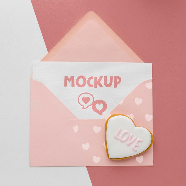 Top View Valentine'S Day Cookie With Mock-Up Letter Psd