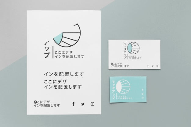 Top View Various Japanese Mock-Up Document Psd