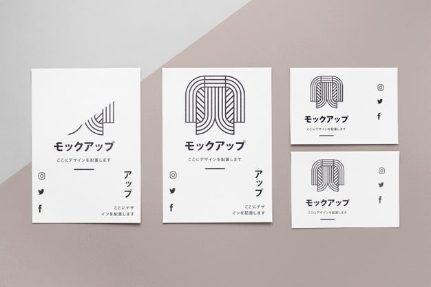 Top View Various Japanese Mock-Up Document Psd