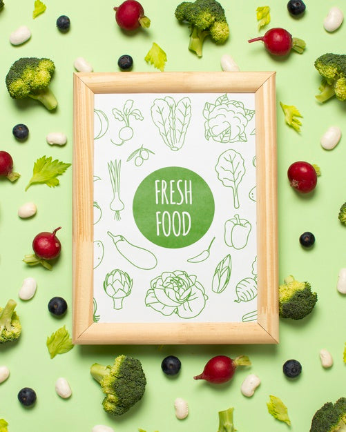 Top View Vegetables Assortment With Frame Mock-Up Psd