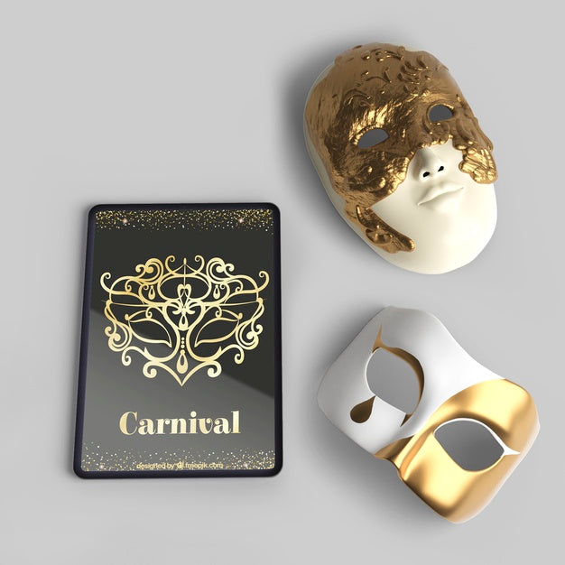 Top View Venetian Carnival Masks And Mock-Up Psd