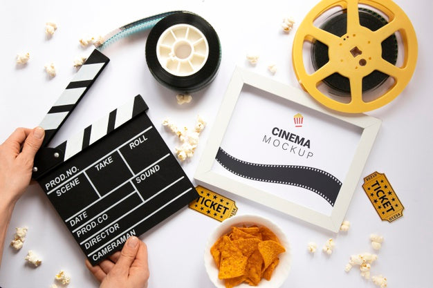 Top View Vintage Cinema Mockup Psd