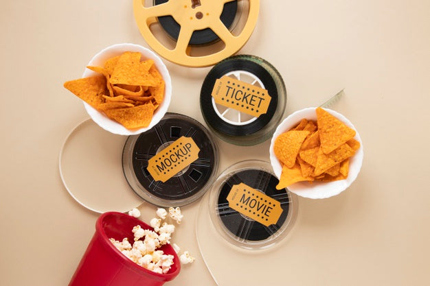 Top View Vintage Cinema Mockup Psd