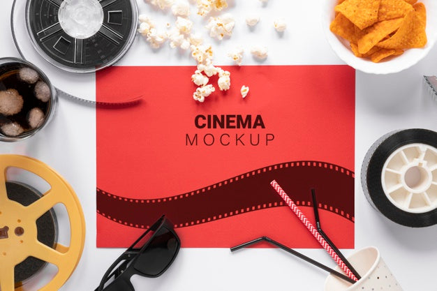 Top View Vintage Cinema Mockup Psd