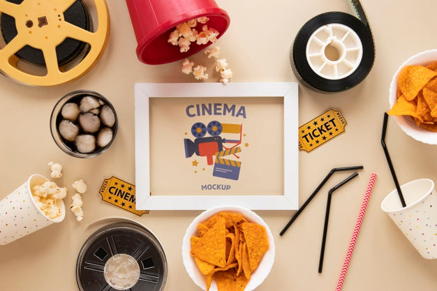Top View Vintage Cinema Mockup Psd