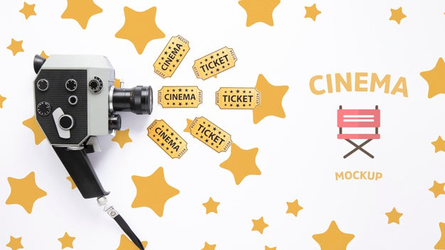 Top View Vintage Cinema Mockup Psd