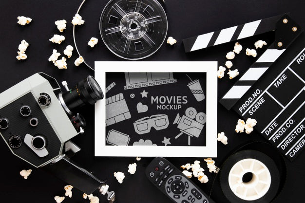 Top View Vintage Cinema Mockup Psd