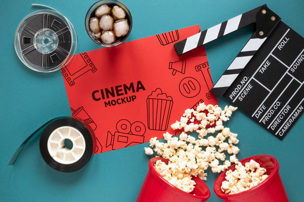 Top View Vintage Cinema Mockup Psd