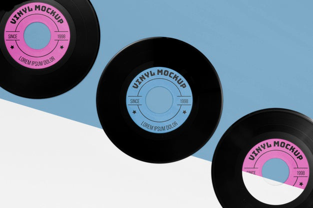 Top View Vinyl Records Mock-Up Arrangement Psd