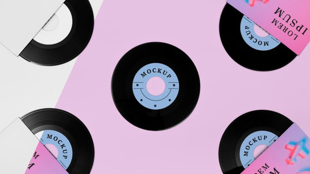 Top View Vinyl Records Mock-Up Assortment Psd