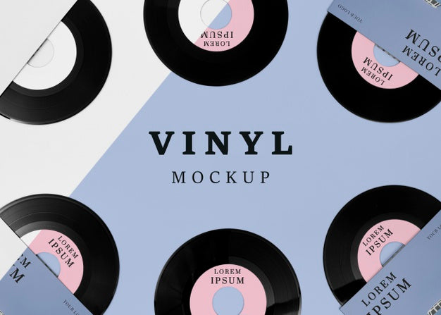 Top View Vinyl Records Mock-Up Assortment Psd